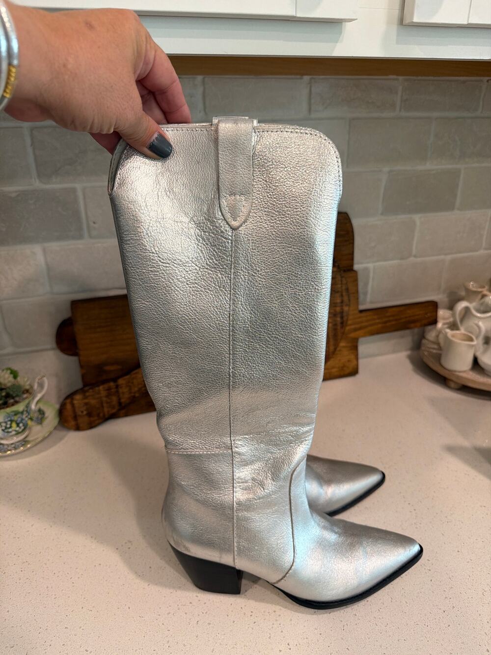 Matisse size 7 Stella Silver Leather Tall Cowgirl Boots